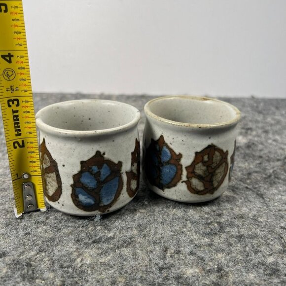 VTG Pair of Otagiri Speckled Leaf Print Japanese Stoneware Tea Cups Stackable - Picture 5 of 11